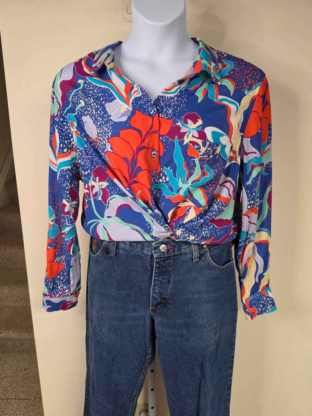 THE KIT Daniel Vosovic XL Colorful Floral Cotton Button Up Shirt Maximalist 0121